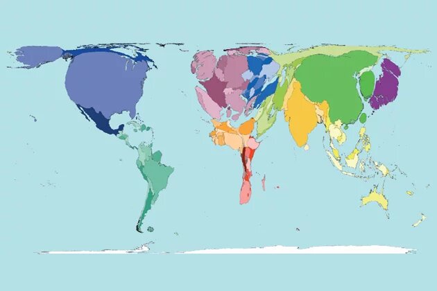 Diese Weltkarte zeigt die Größe der einzelnen Länder im Verhältnis zu ihrem ökologischen Fußabdruck Quelle: worldmapper.org